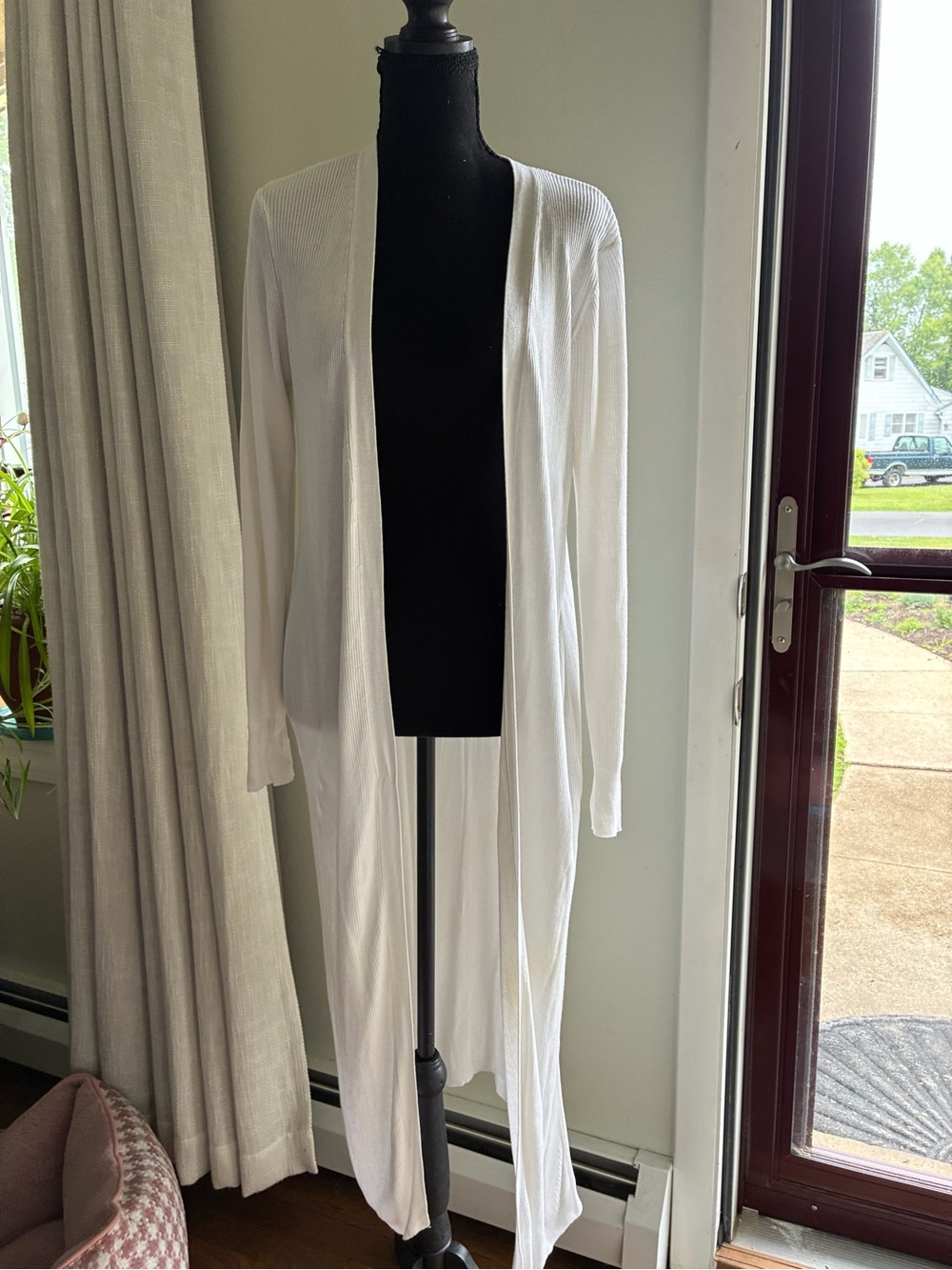 White House Black Market White Long Open-Front Duster Cardigan